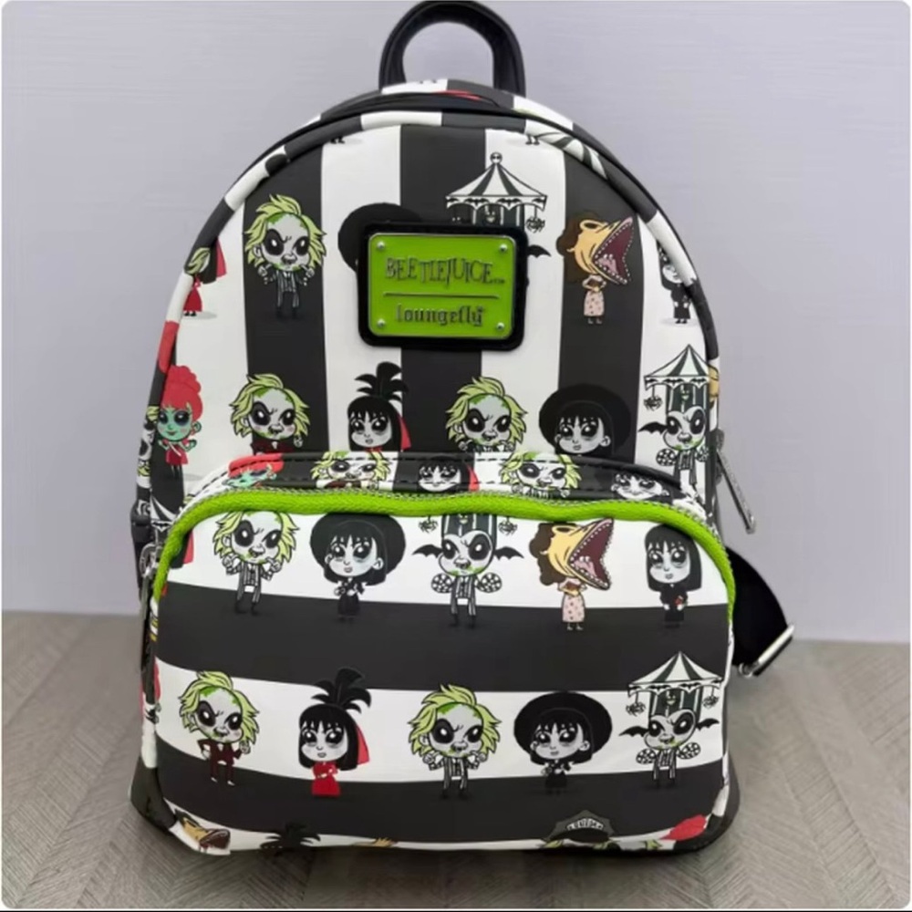 NWT Loungefly Beetlejuice Character Striped Backpack.
